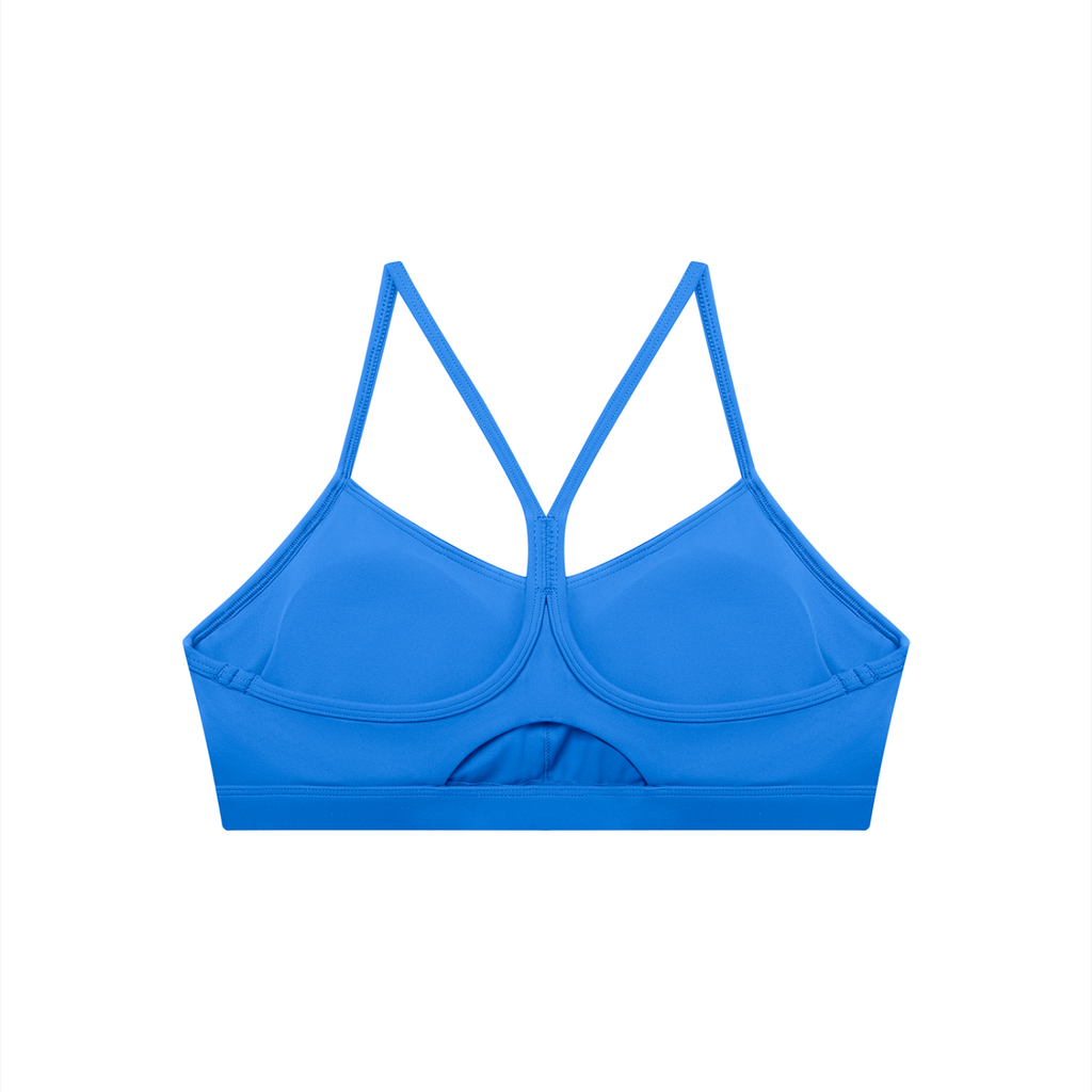 Blue bikini top on a white background