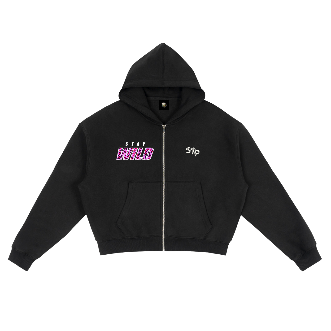 Black hoodie with text on a white background