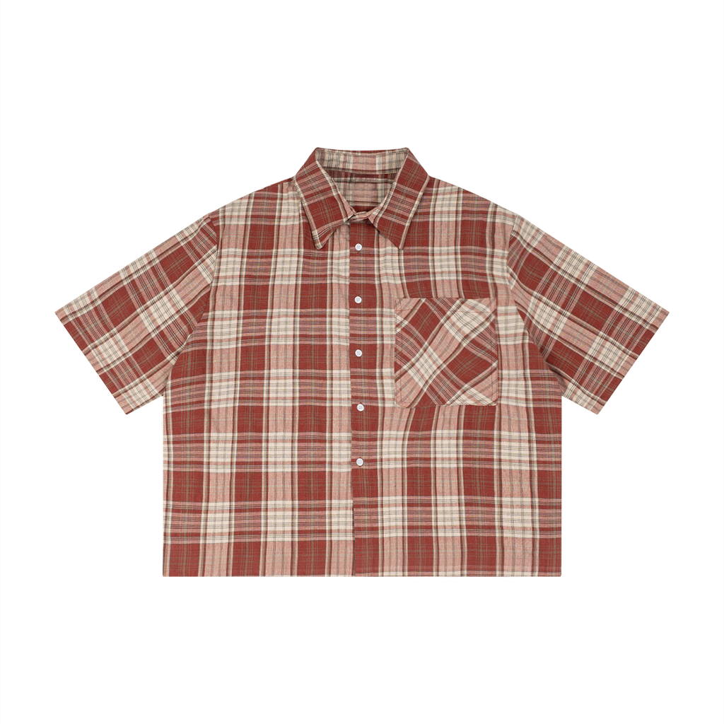 Plaid shirt with short sleeves on a white background