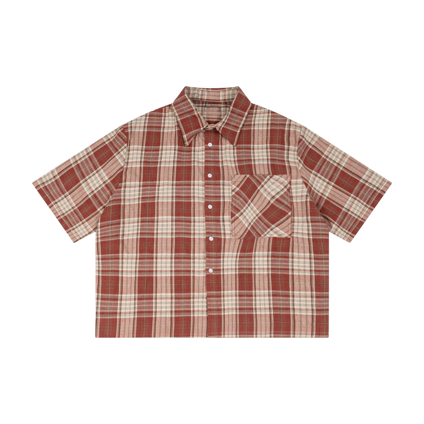 Plaid shirt with short sleeves on a white background