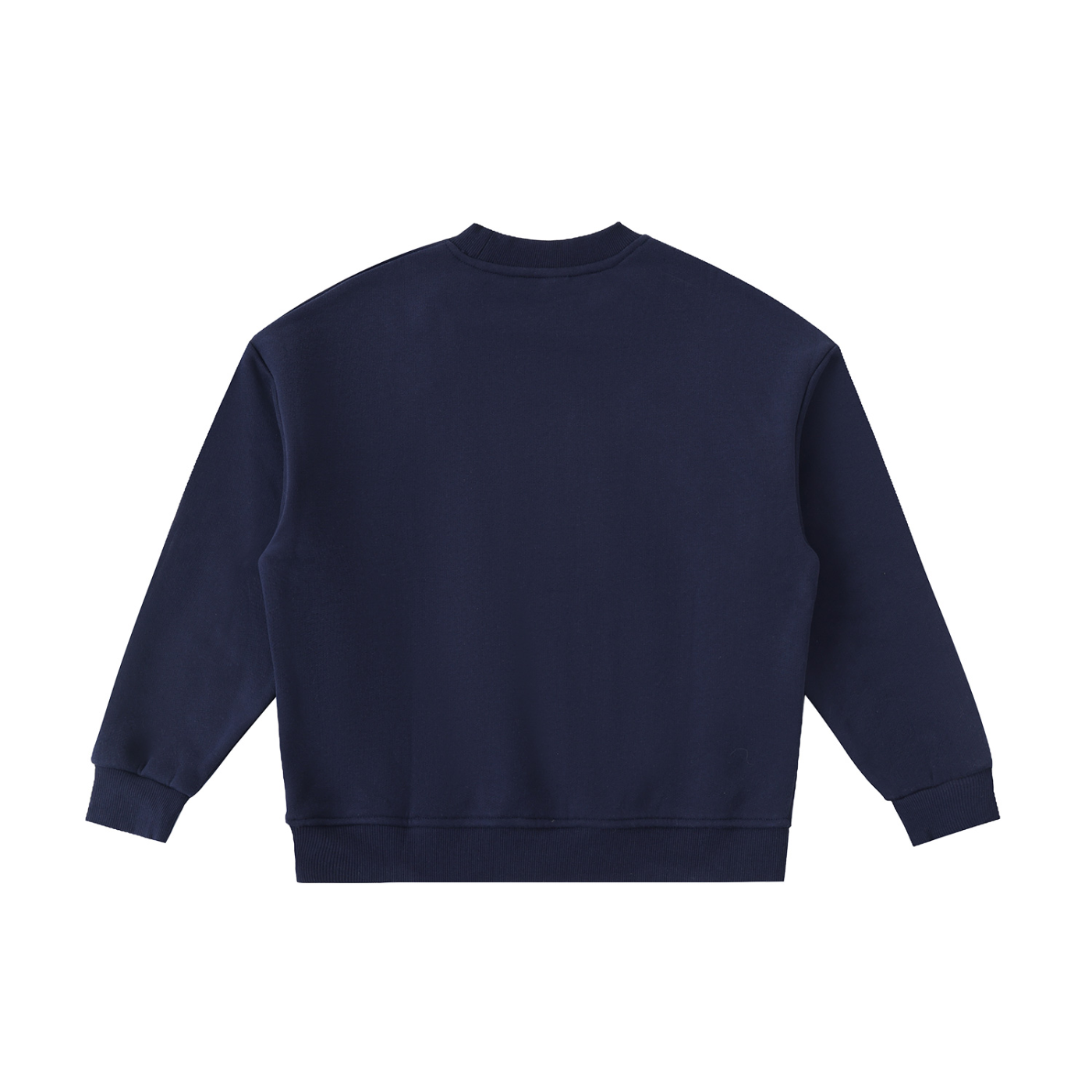 Navy blue sweatshirt with text on a white background