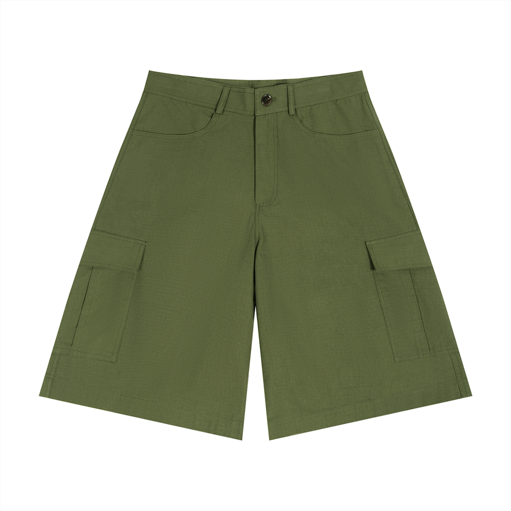 Green cargo shorts on a white background