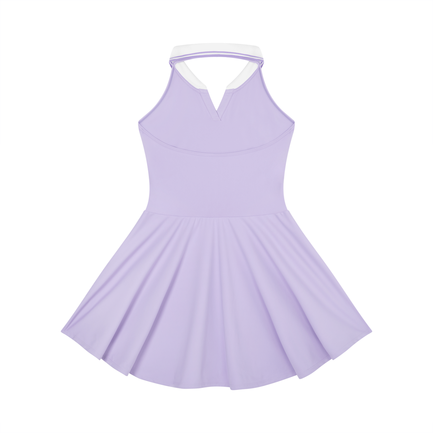 Lavender dress with a small logo on a white background