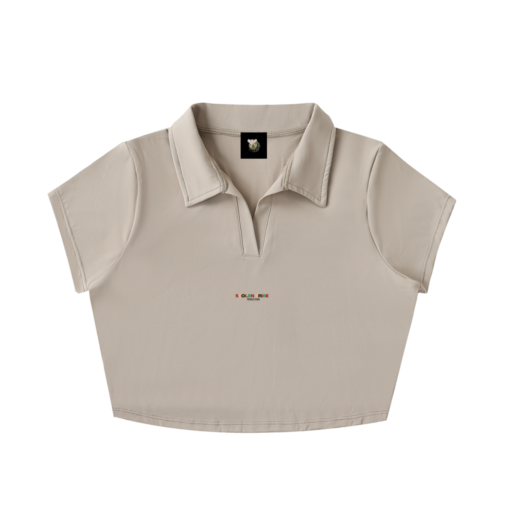 Beige sleeveless shirt with collar on a white background