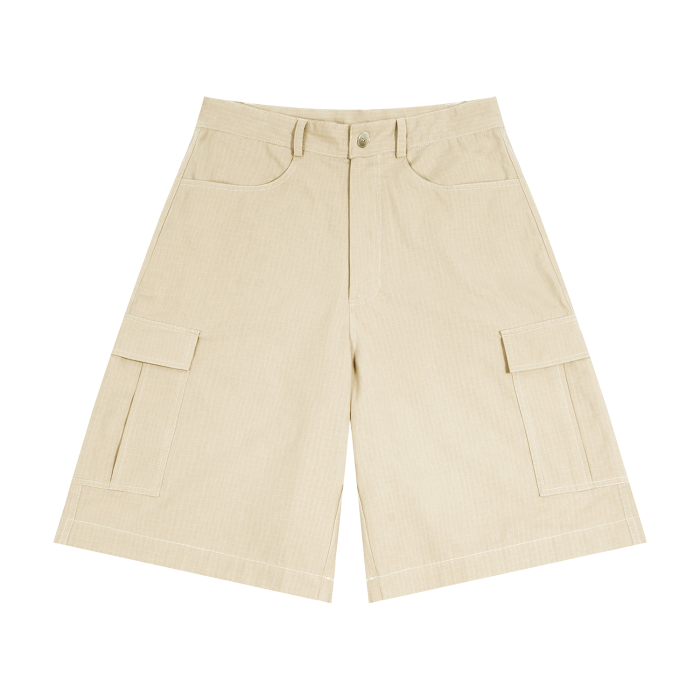 Beige shorts with pocket details on a white background