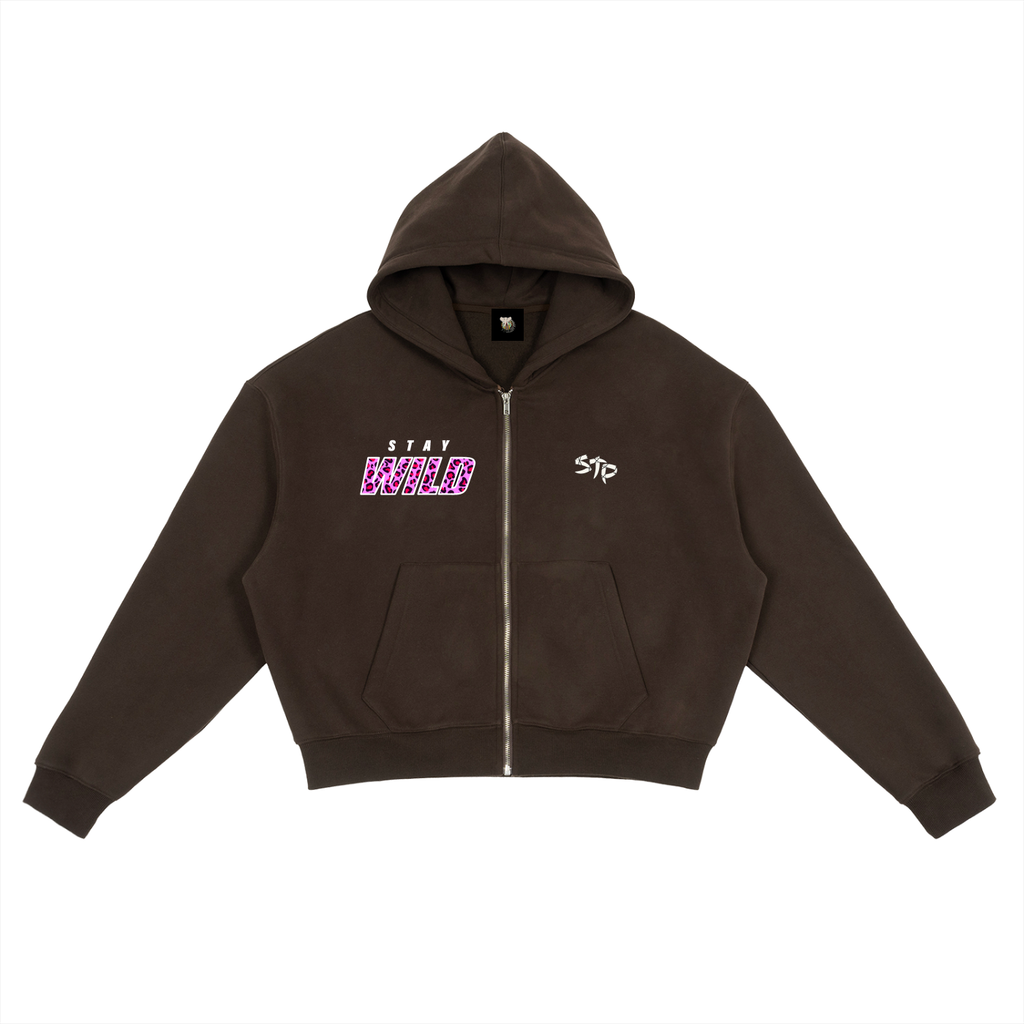 Brown hoodie with text on a white background