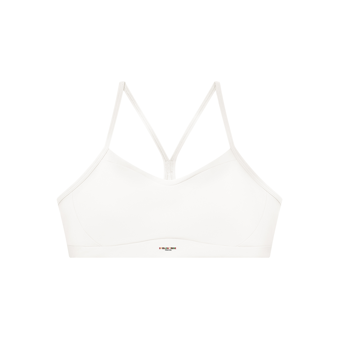 White bralette with thin straps on a white background