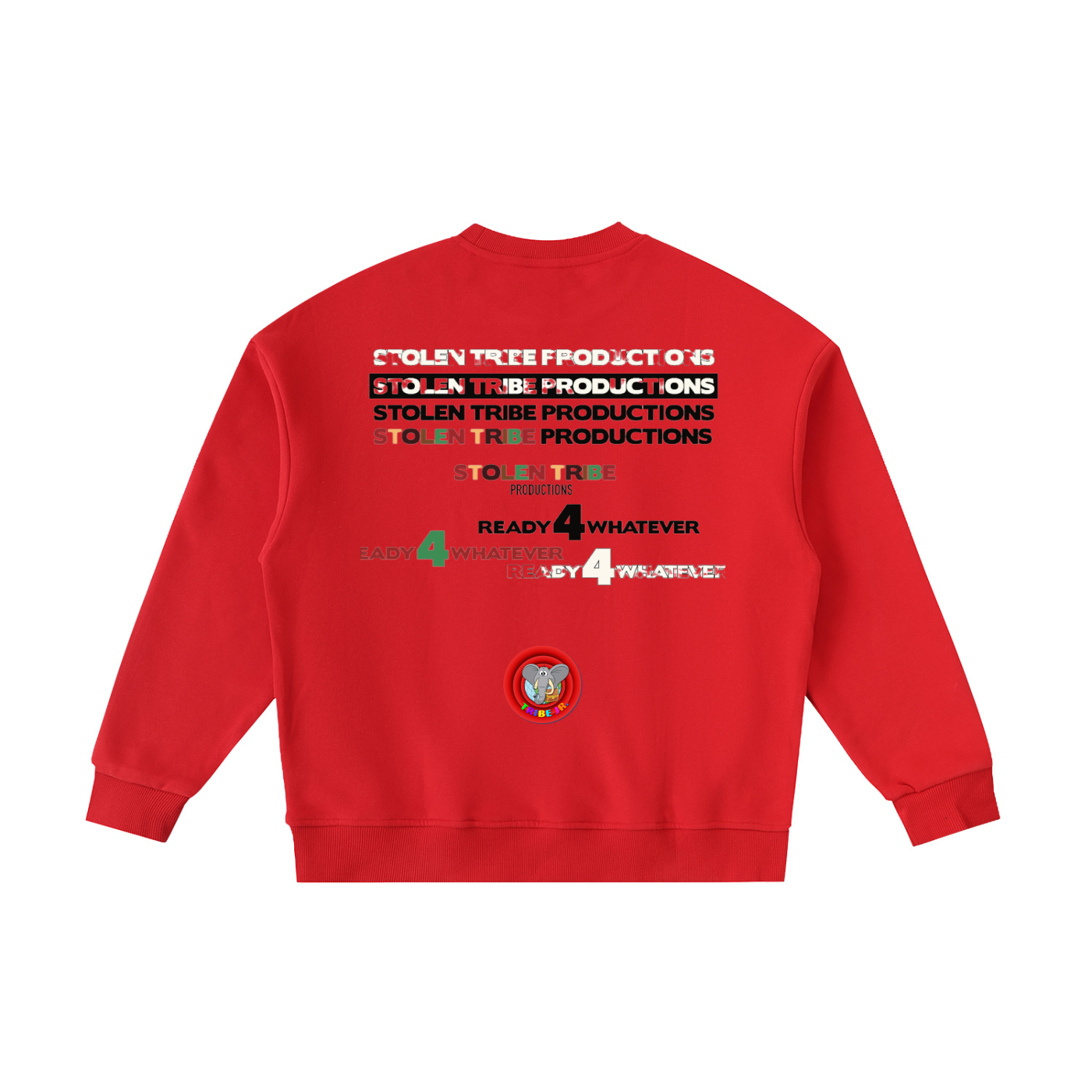 Red sweatshirt with text and graphics on the back on a white background