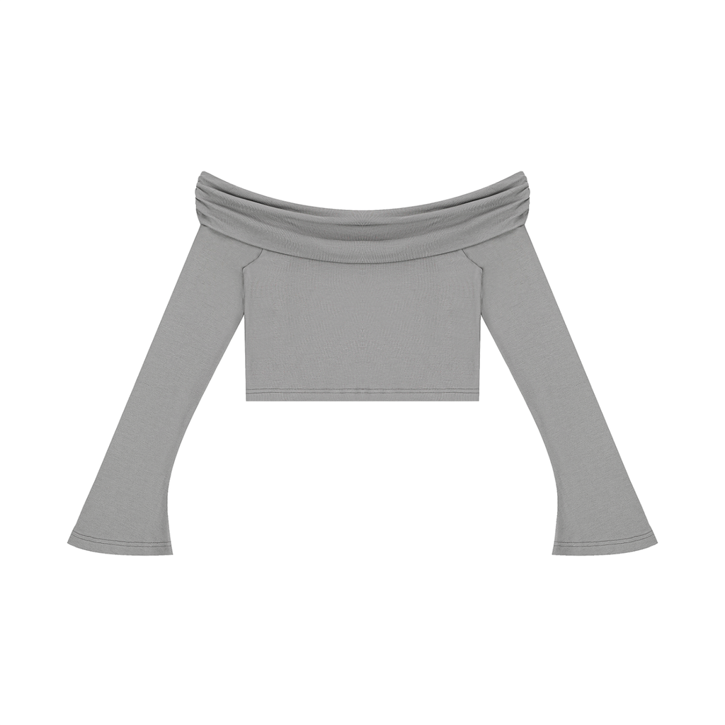 Gray off-shoulder top on a white background