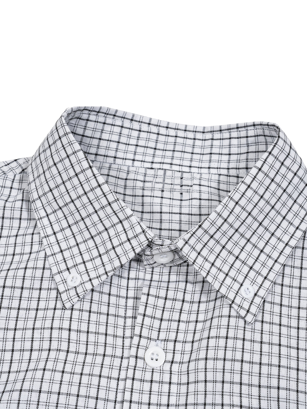 Close-up of a checkered shirt collar on a white background