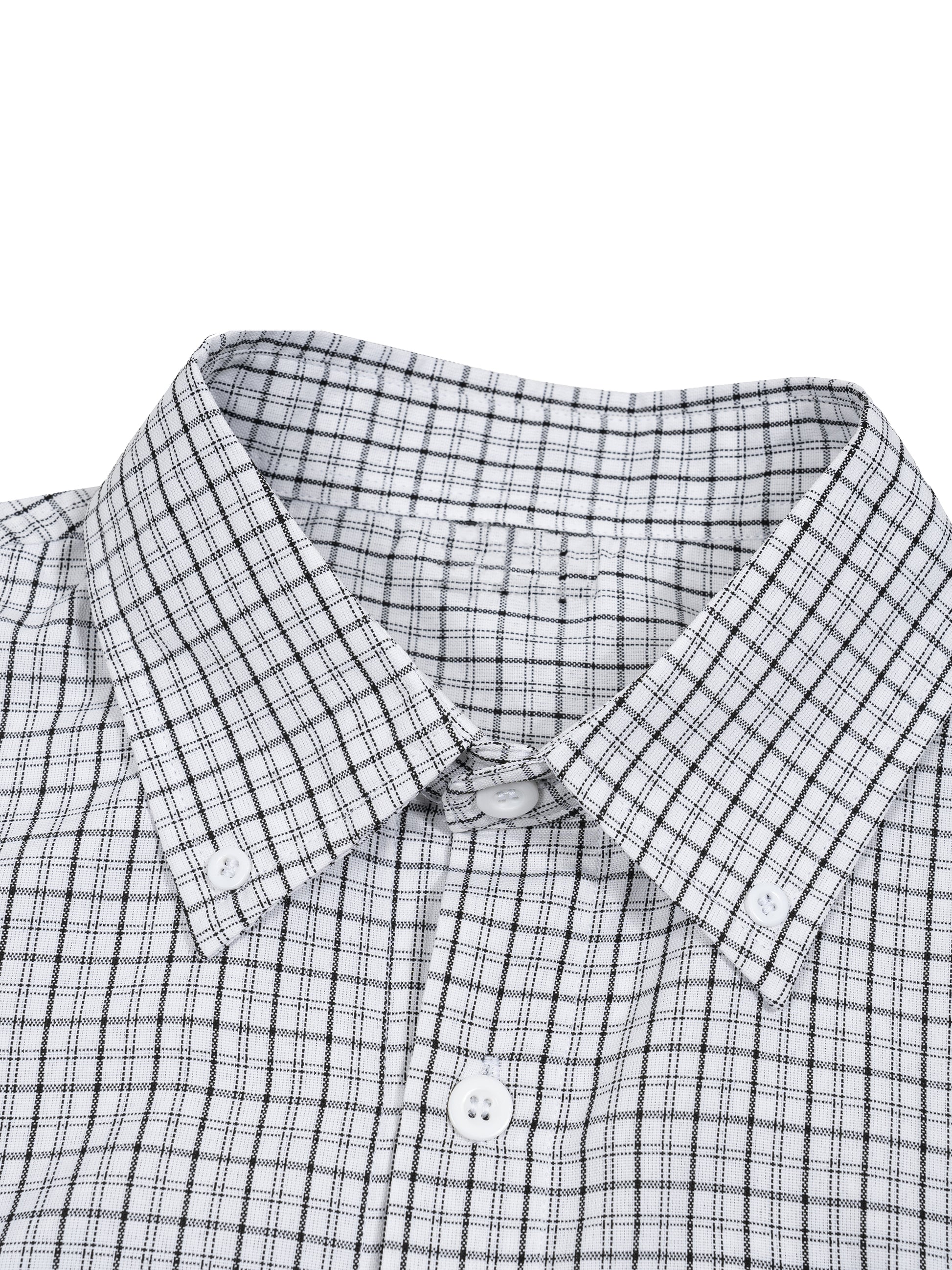 Close-up of a checkered shirt collar on a white background