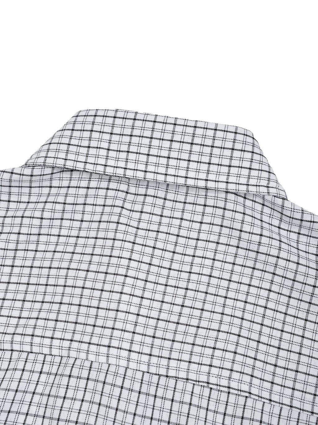 Close-up of a checkered shirt collar on a white background