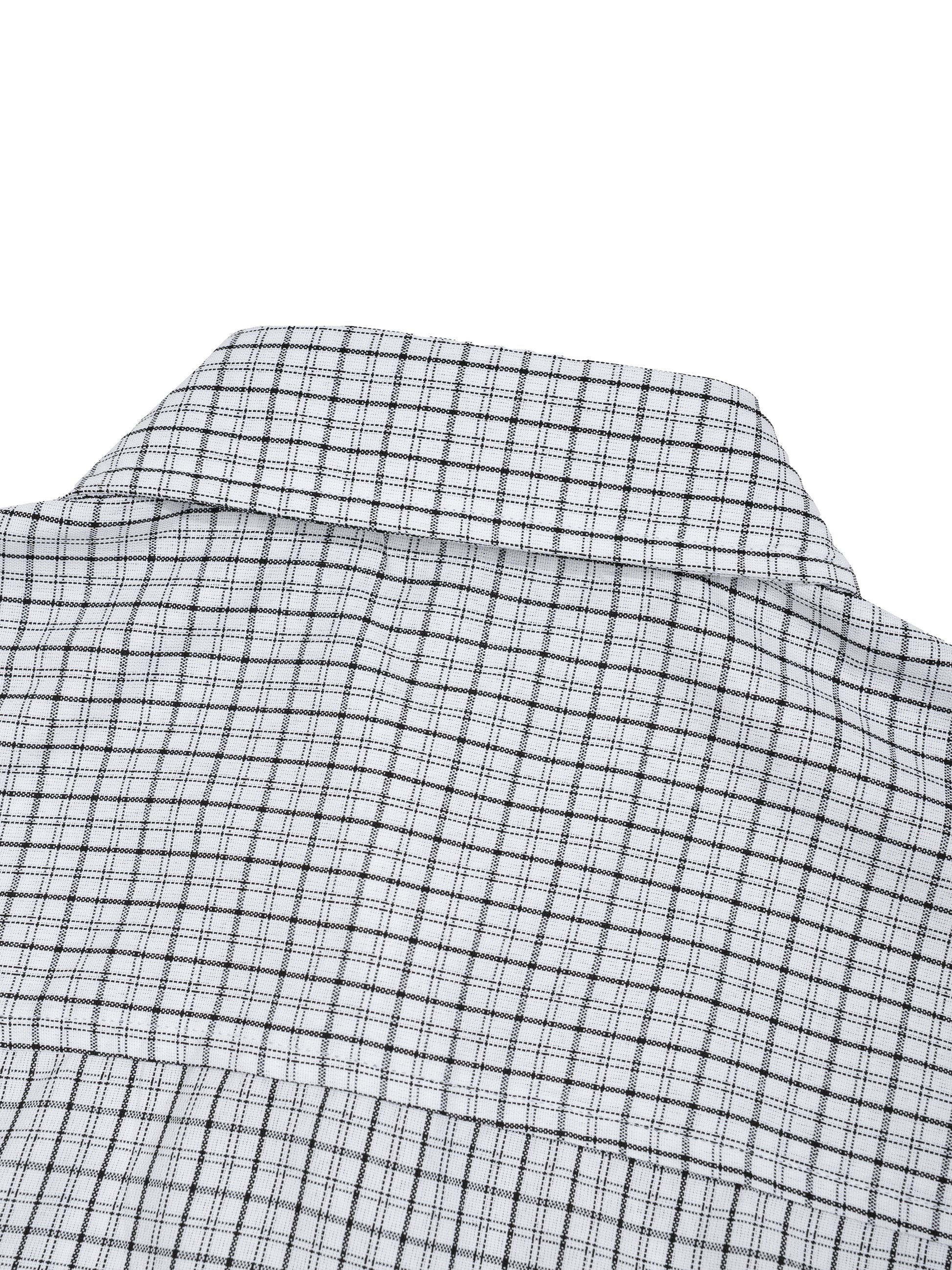 Close-up of a checkered shirt collar on a white background