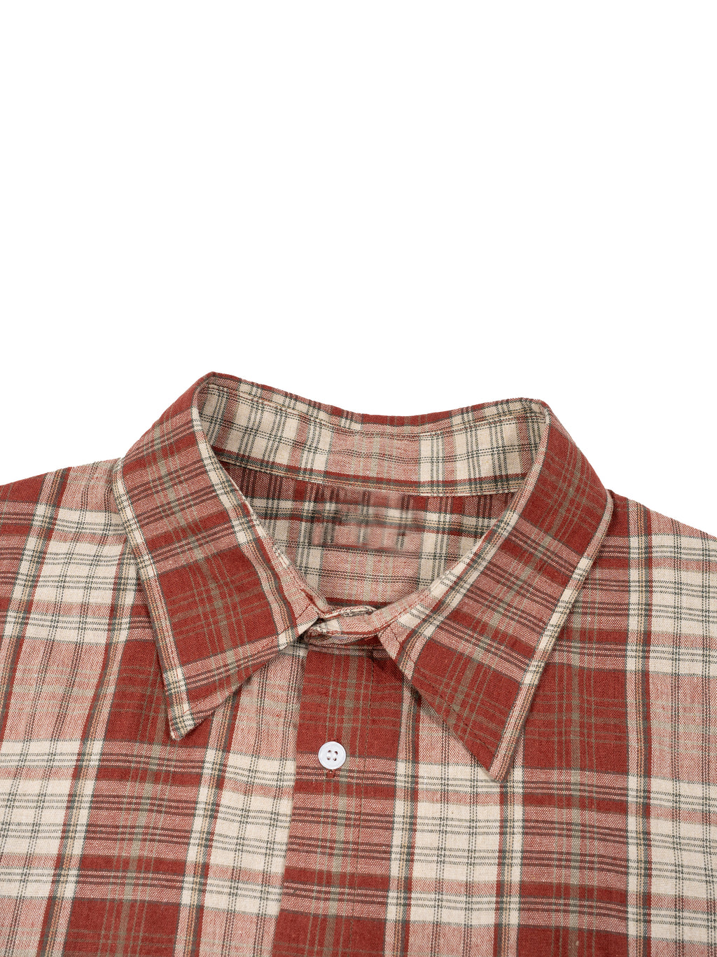 Plaid shirt collar with a button on a white background