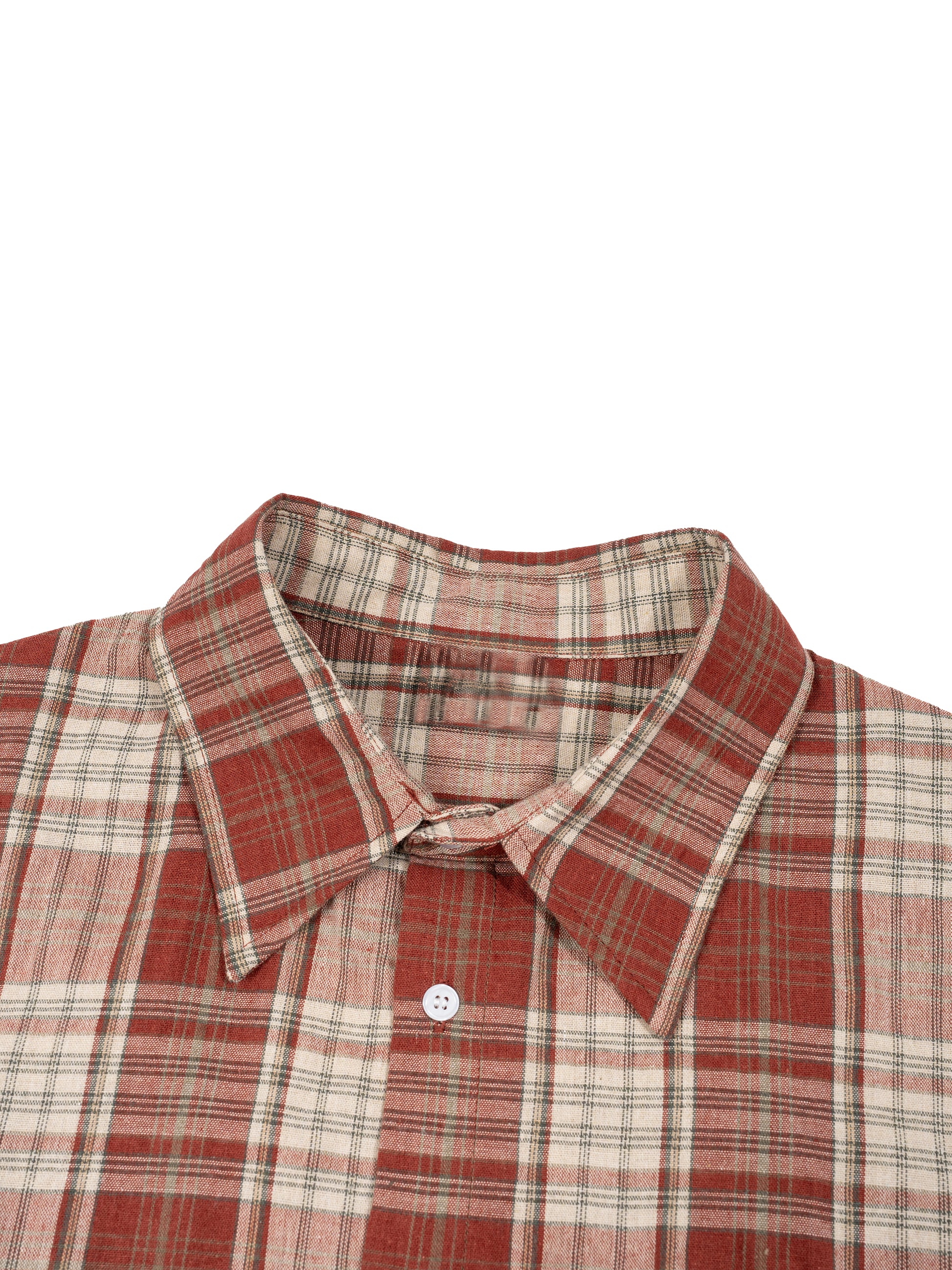 Plaid shirt collar with a button on a white background
