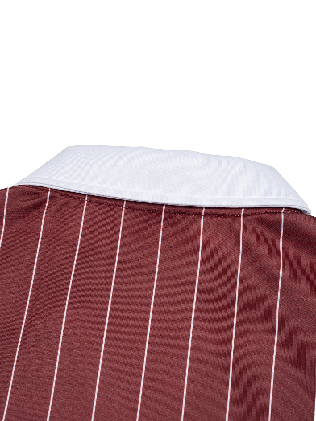 Maroon shirt with white pinstripes on a white background