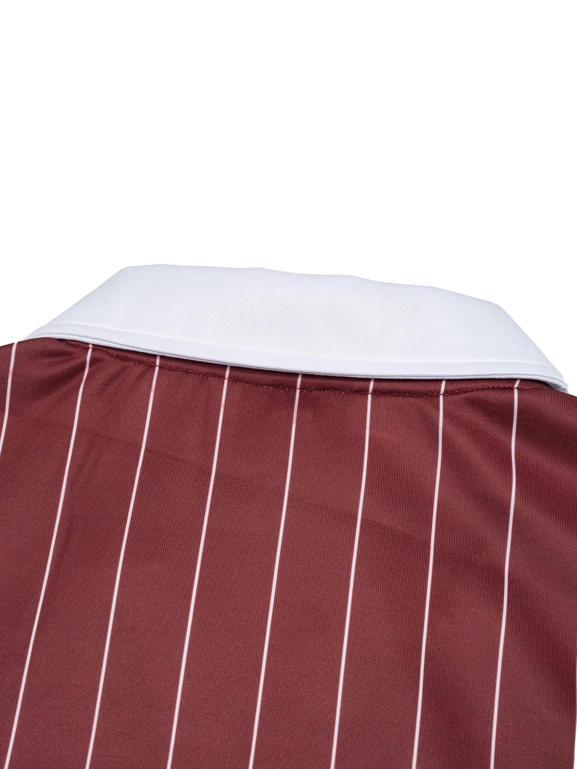 Maroon shirt with white pinstripes on a white background