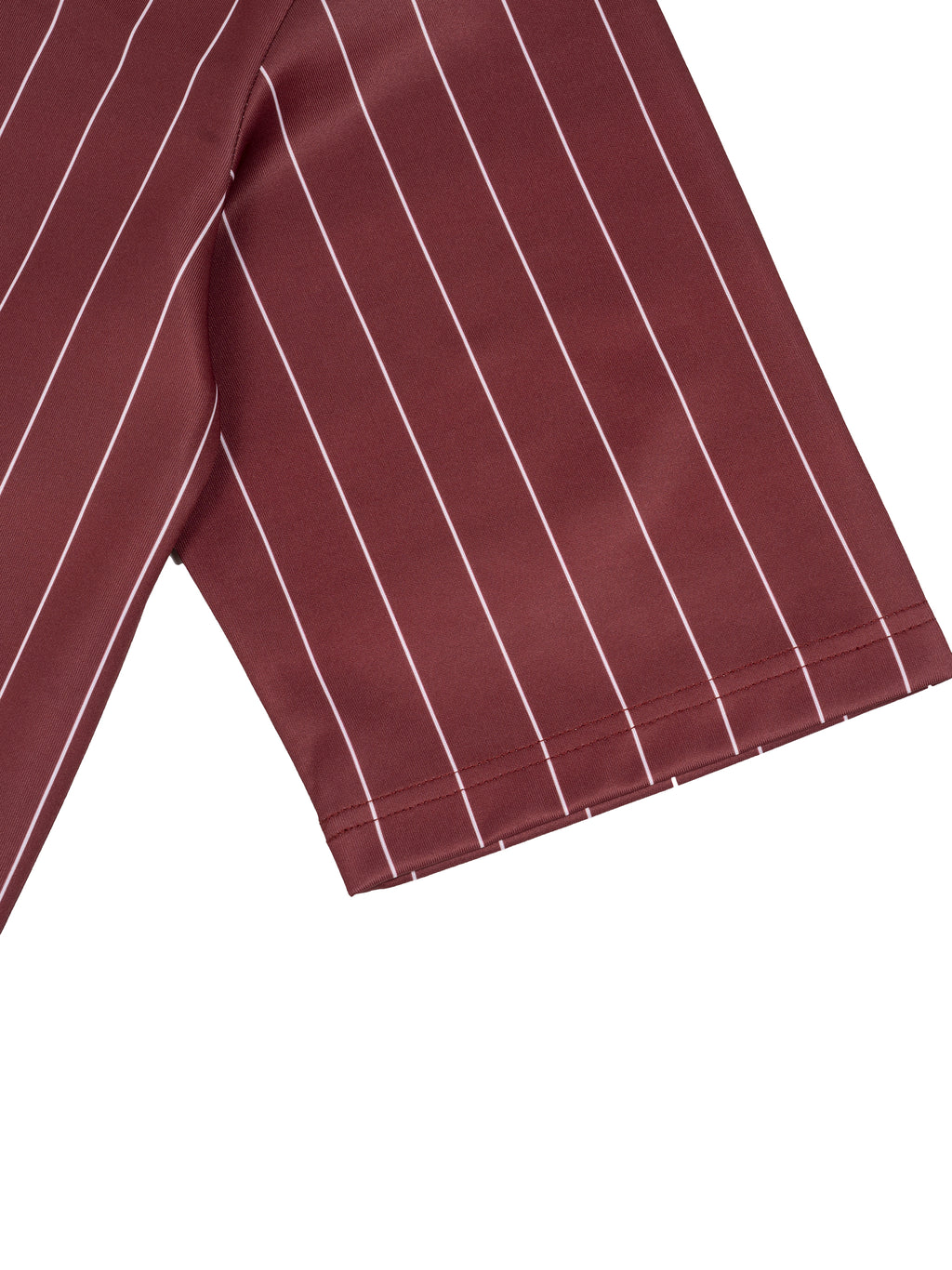 Maroon fabric with white pinstripes on a white background