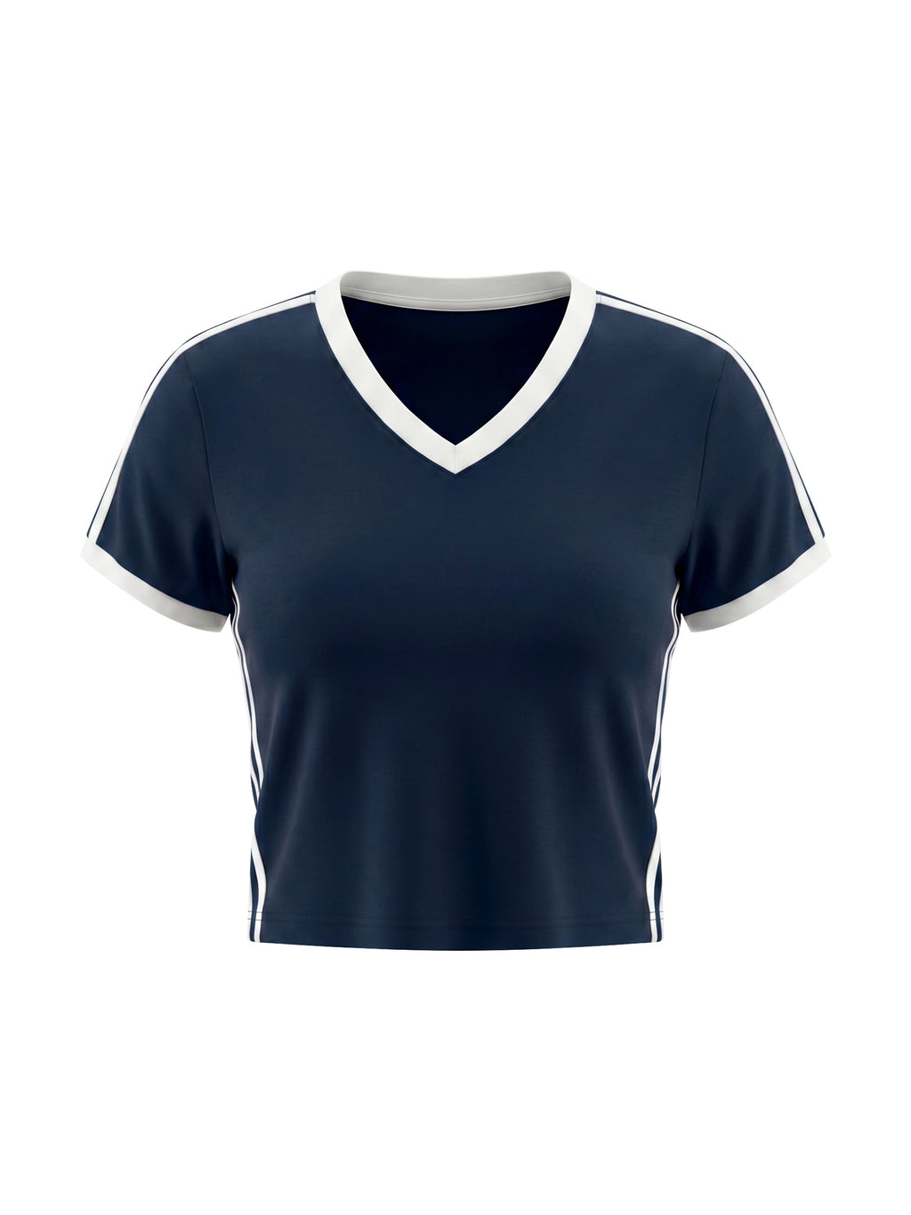 Navy blue sports jersey with white accents on a white background