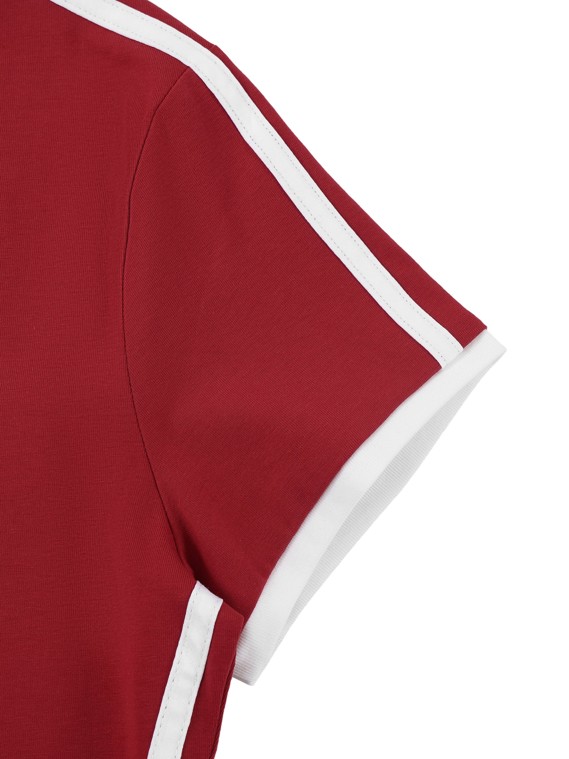 Red shirt with white trim on a white background