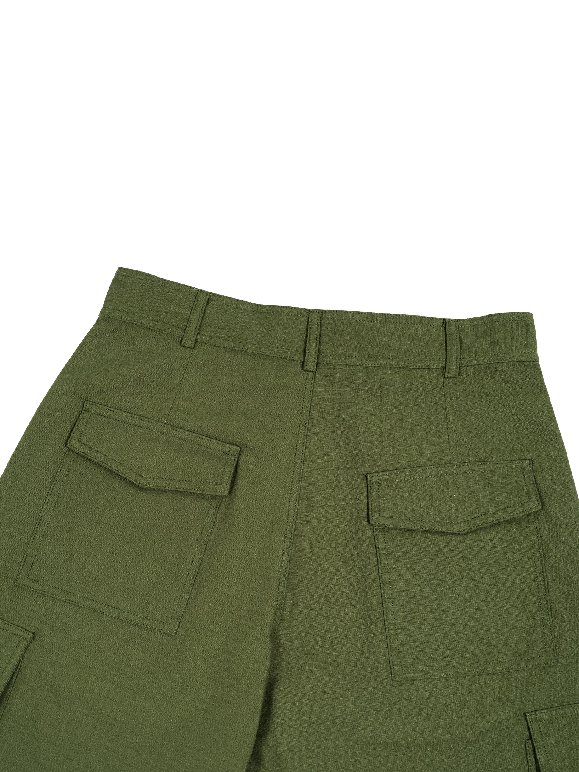 Green pants with multiple pockets on a white background