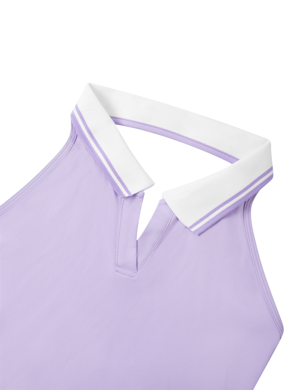 Purple polo shirt with white collar on a white background