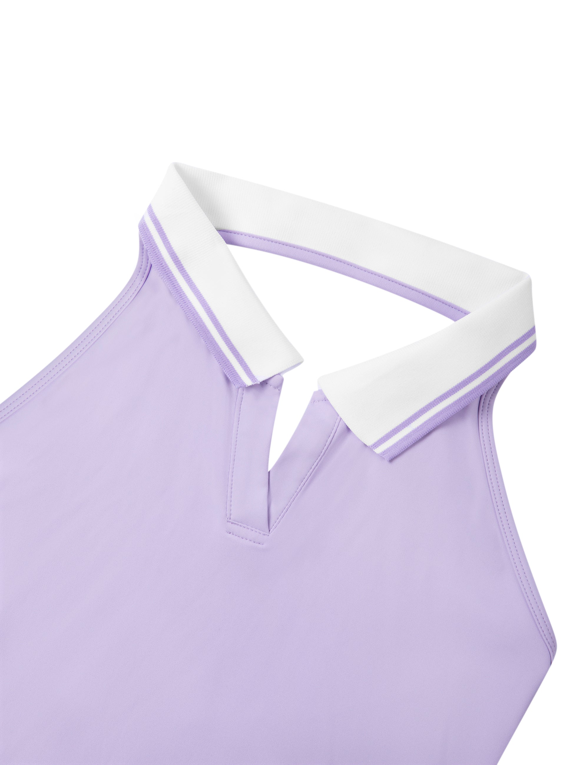 Purple polo shirt with white collar on a white background