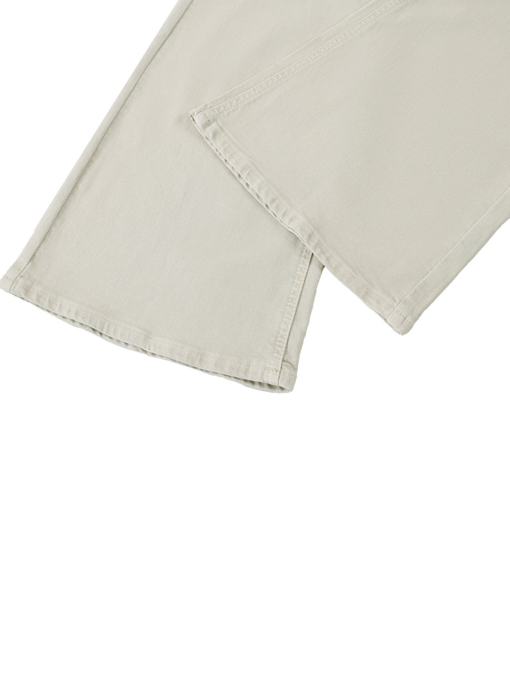 Light beige pants with a pocket detail on a white background