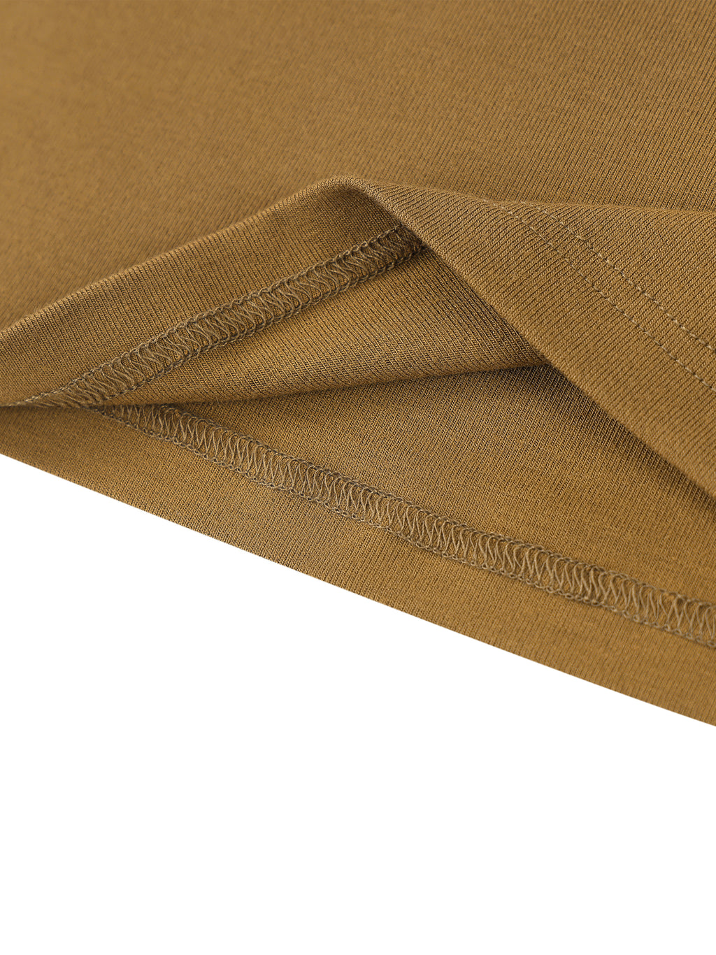 Close-up of brown fabric with visible stitching on a white background