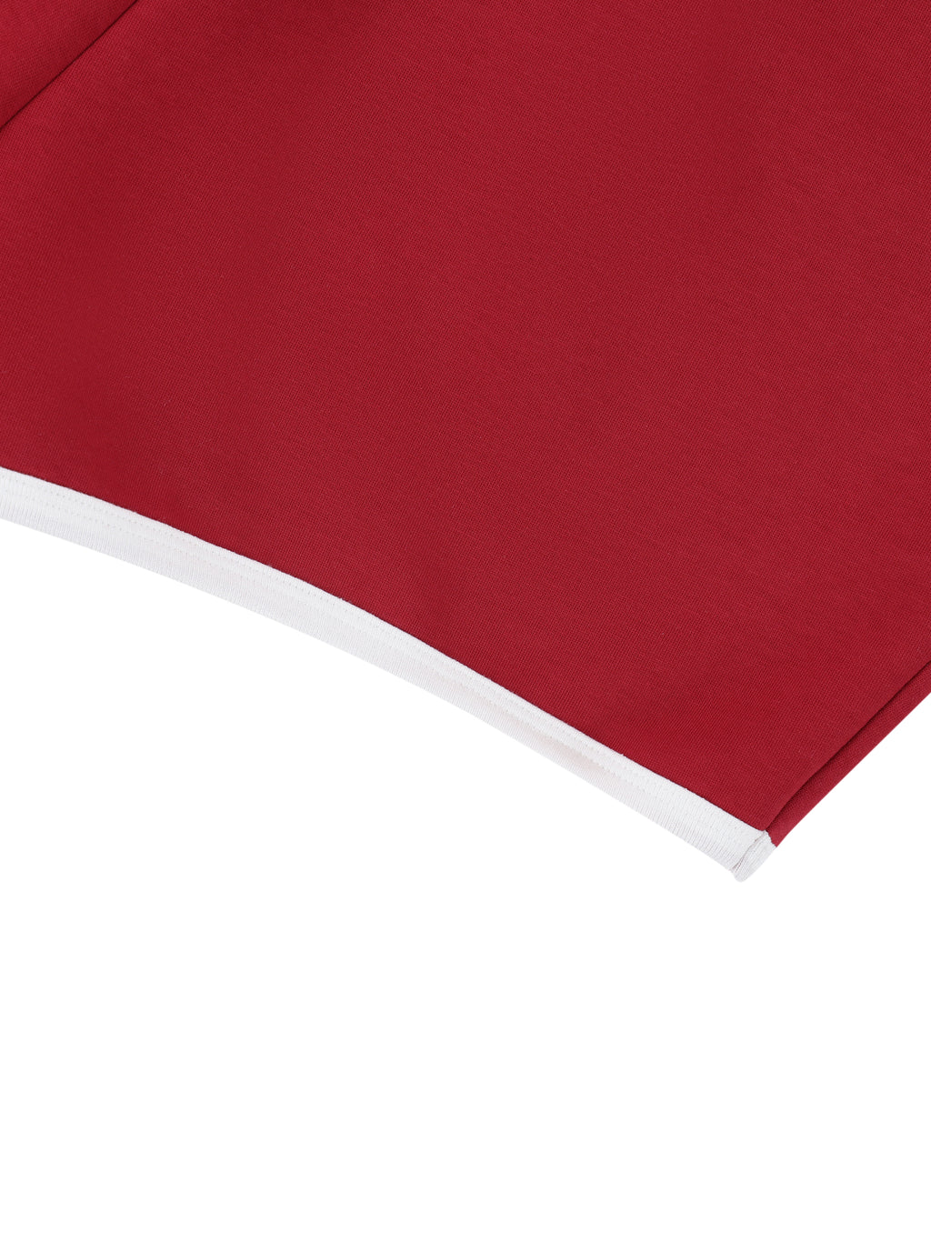 Red fabric with white trim on a white background