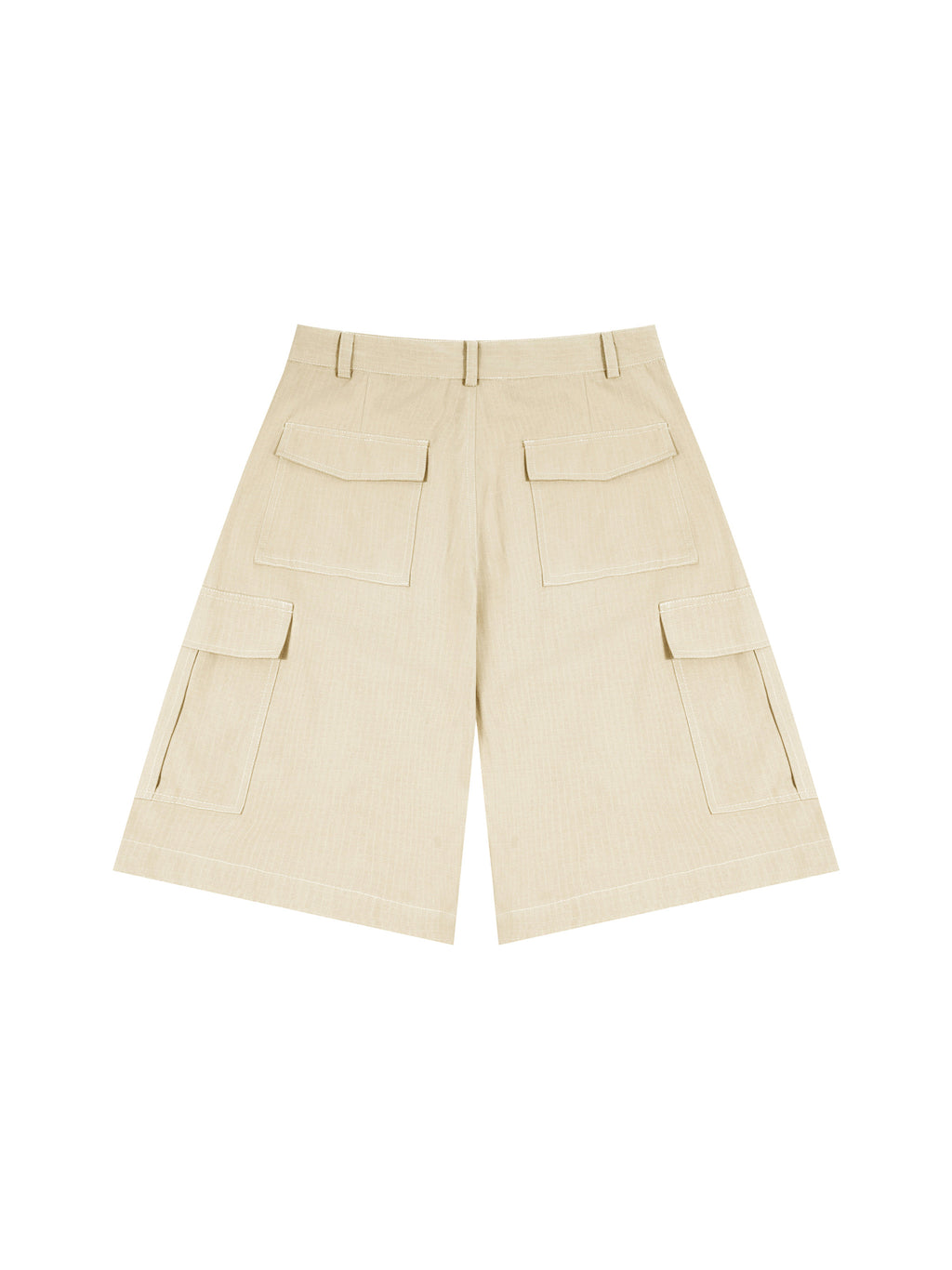 Beige cargo shorts on a white background