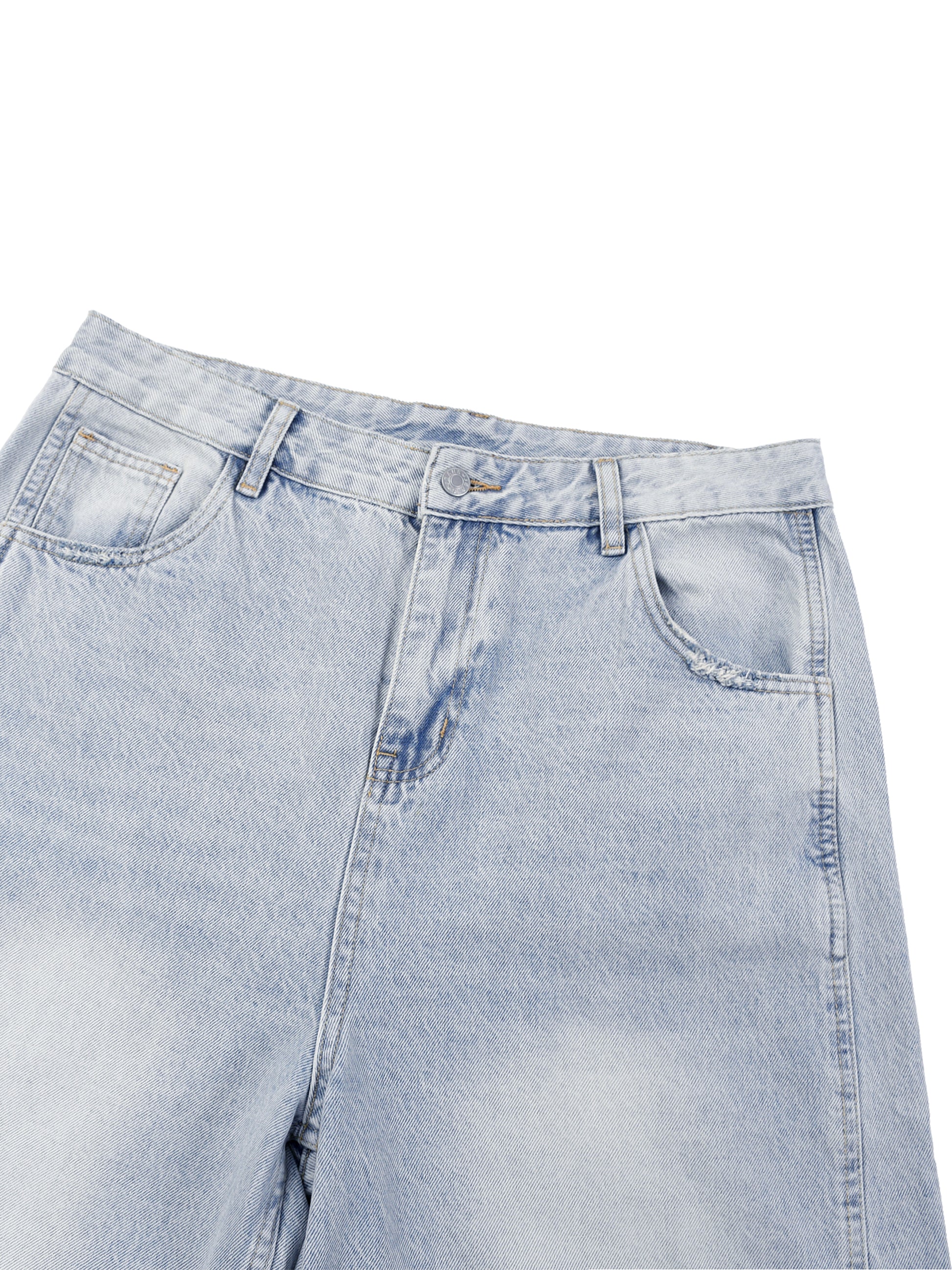 Light blue denim jeans on a white background