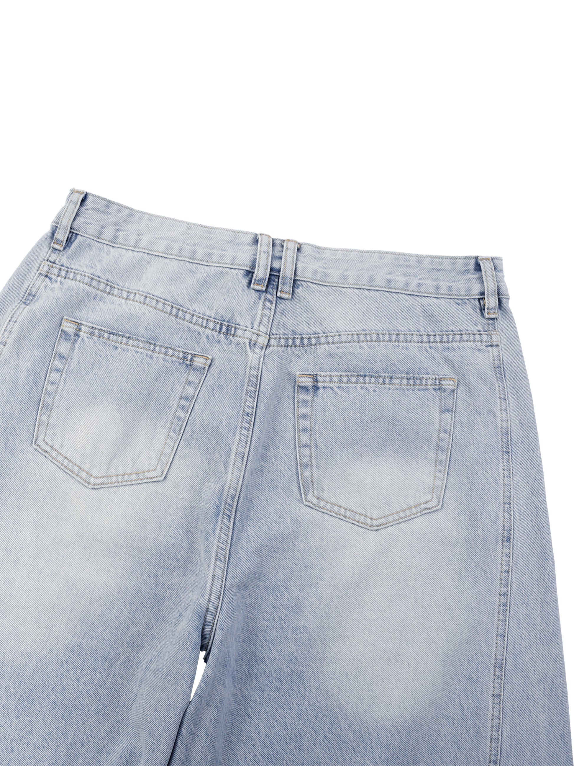 Light blue denim jeans with a white background