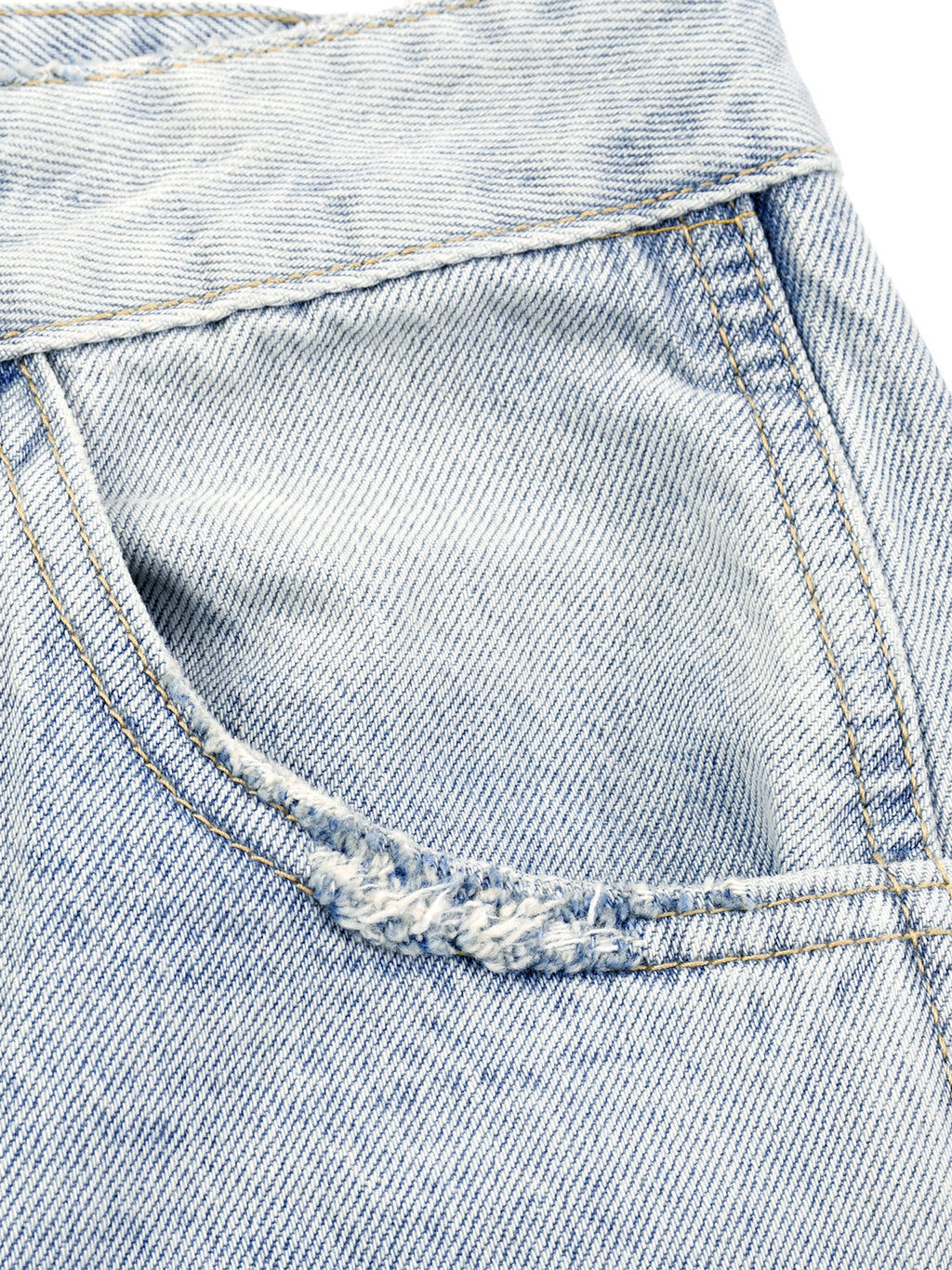 Close-up of a blue denim fabric with stitching detail