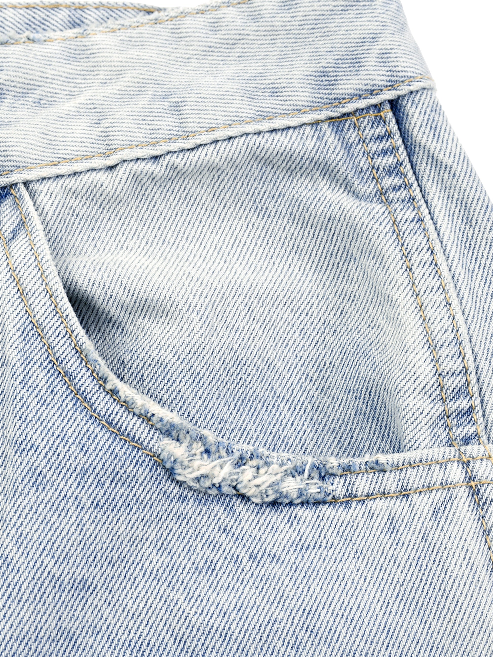 Close-up of a blue denim fabric with stitching detail