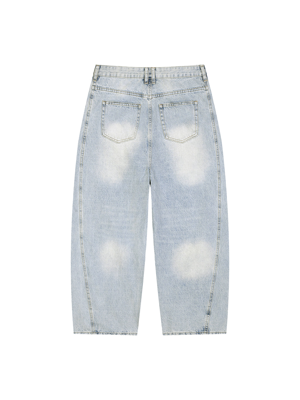 Light blue distressed jeans on a white background
