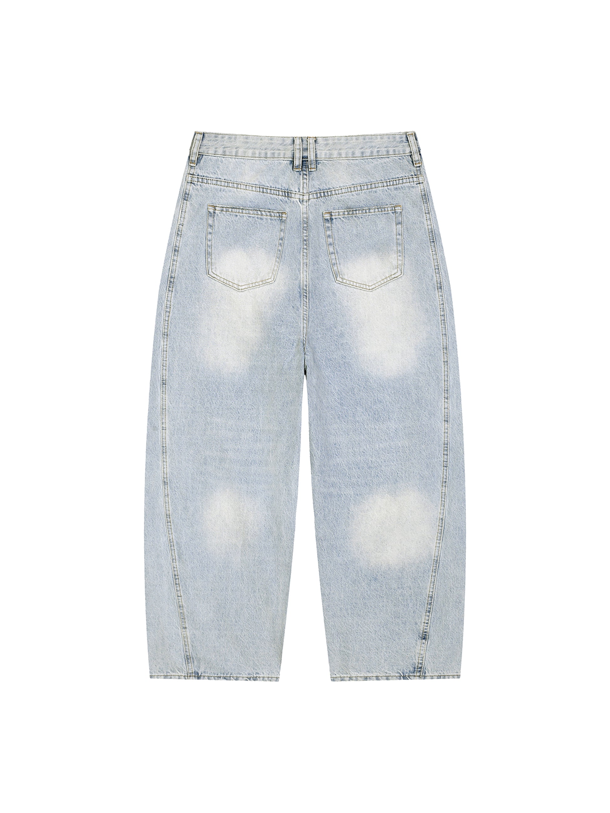 Light blue distressed jeans on a white background
