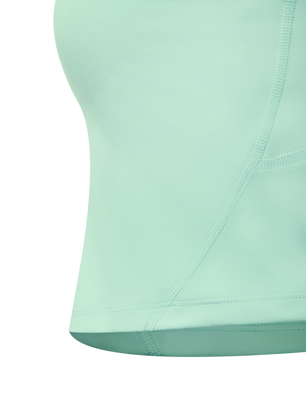 Light green athletic top with a close-up of the fabric texture on a white background
