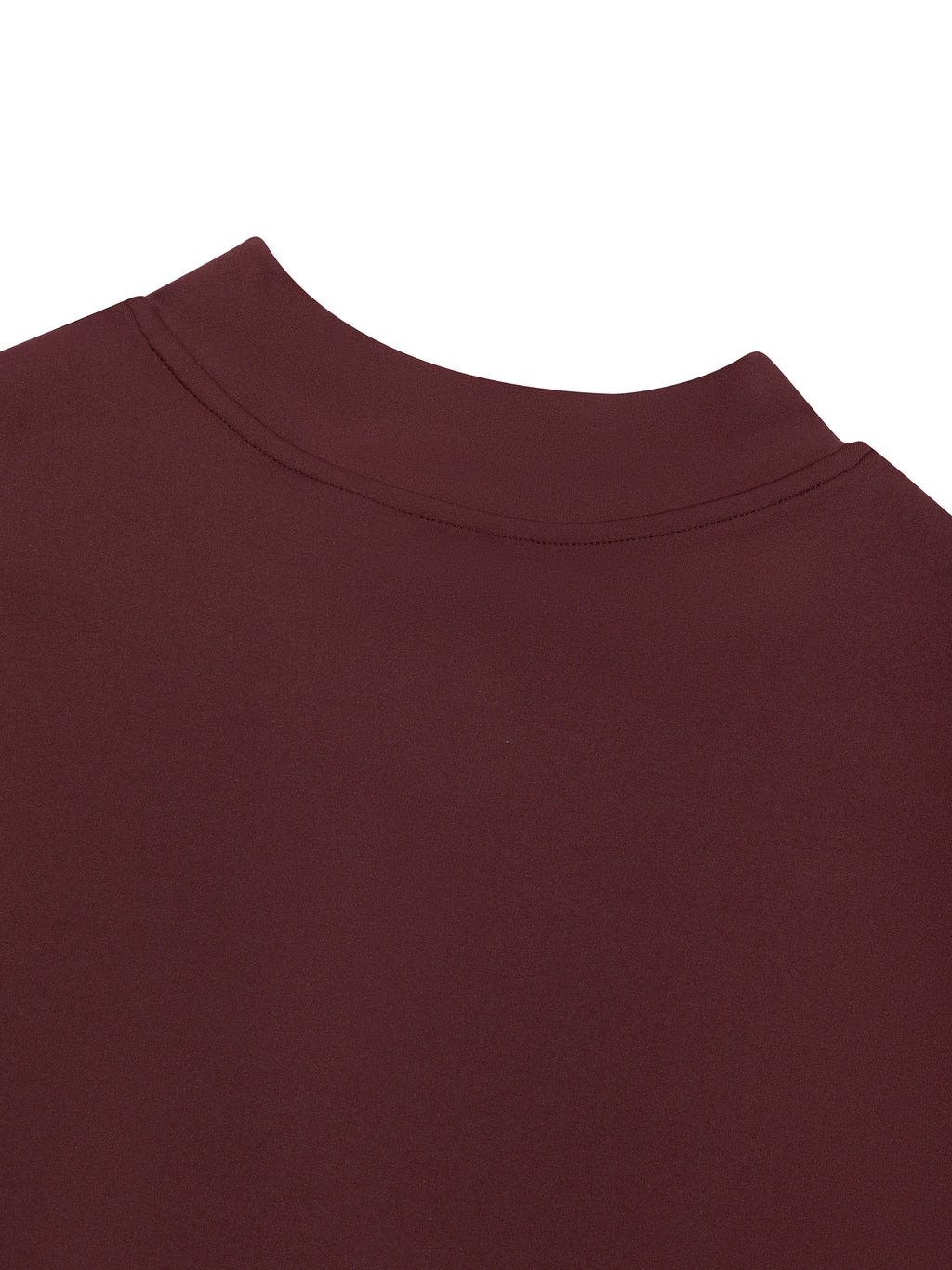 Close-up of a maroon garment with a collar on a white background